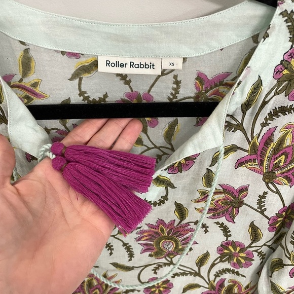 Roller Rabbit Vine Floral Lotella Caftan Dress Blue/Magenta XS Coastal Beach. 15 - Picture 3 of 8